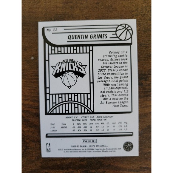 2022-2023 NBA Hoops #23 Quentin Grimes - New York Knicks - NBA - Picture 2 of 2